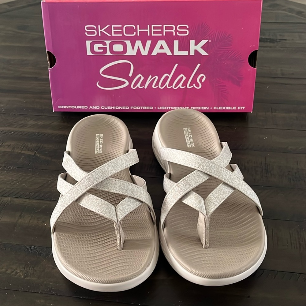 Skechers GOwalk Crisscross Metallic Champagne Sandals
